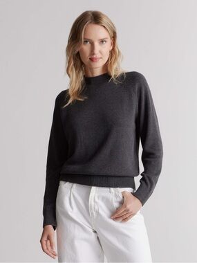 Quince Organic Cotton Mock Neck Boxy Sweater Charcoal Size S